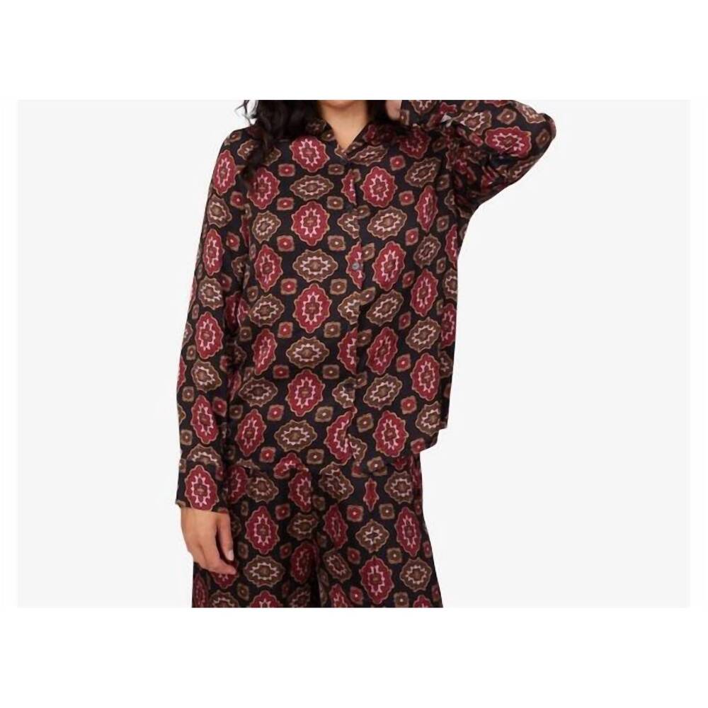 NEW M MADE IN ITALY printed v-neck button down shirt in wine tile